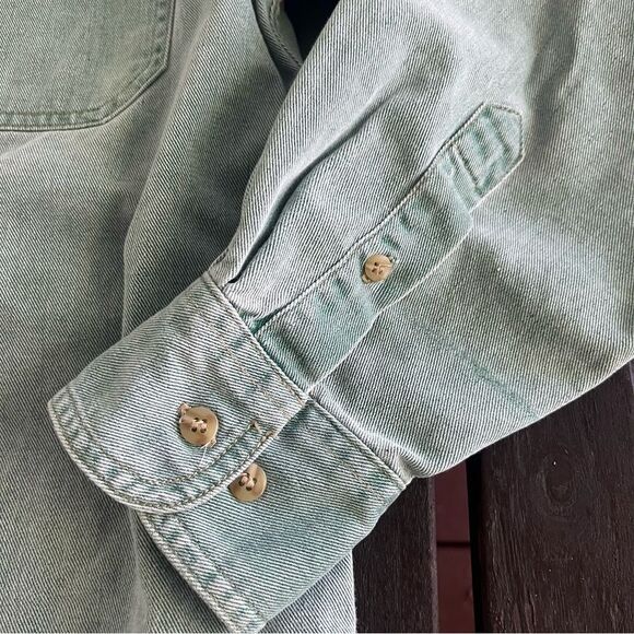 Vintage 90s Gap Denim Oxford Shirt in Mint Green (M) - Picture 5 of 9